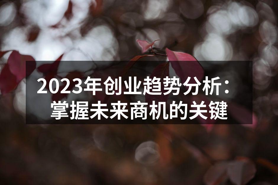 2023年创业趋势分析：掌握未来商机的关键